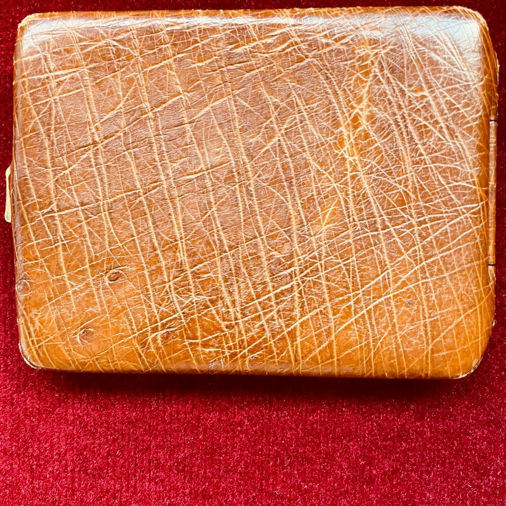 Vintage Genuine Ostrich Bifold Card Case Wallet 14K Gold Engraved - Picture 3 of 12
